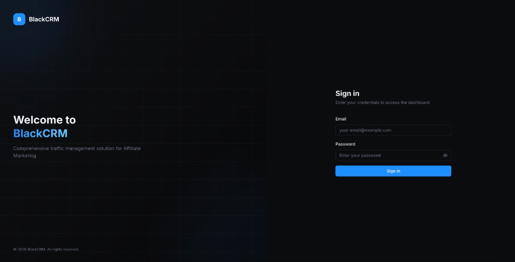 BlackCRM sign in screen